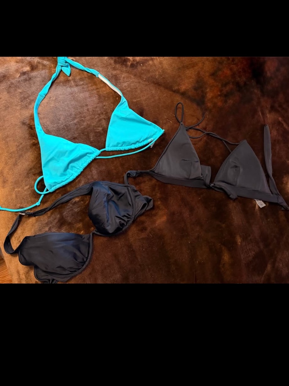 Victoria's Secret Triangle Bikini Tops in Aqua and Black